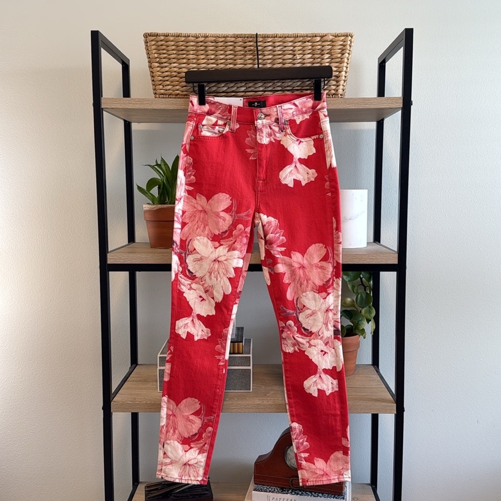 NWT 7 For All Mankind The High Waist Ankle Skinny Floral Print Jeans, 26 - Picture 1 of 12
